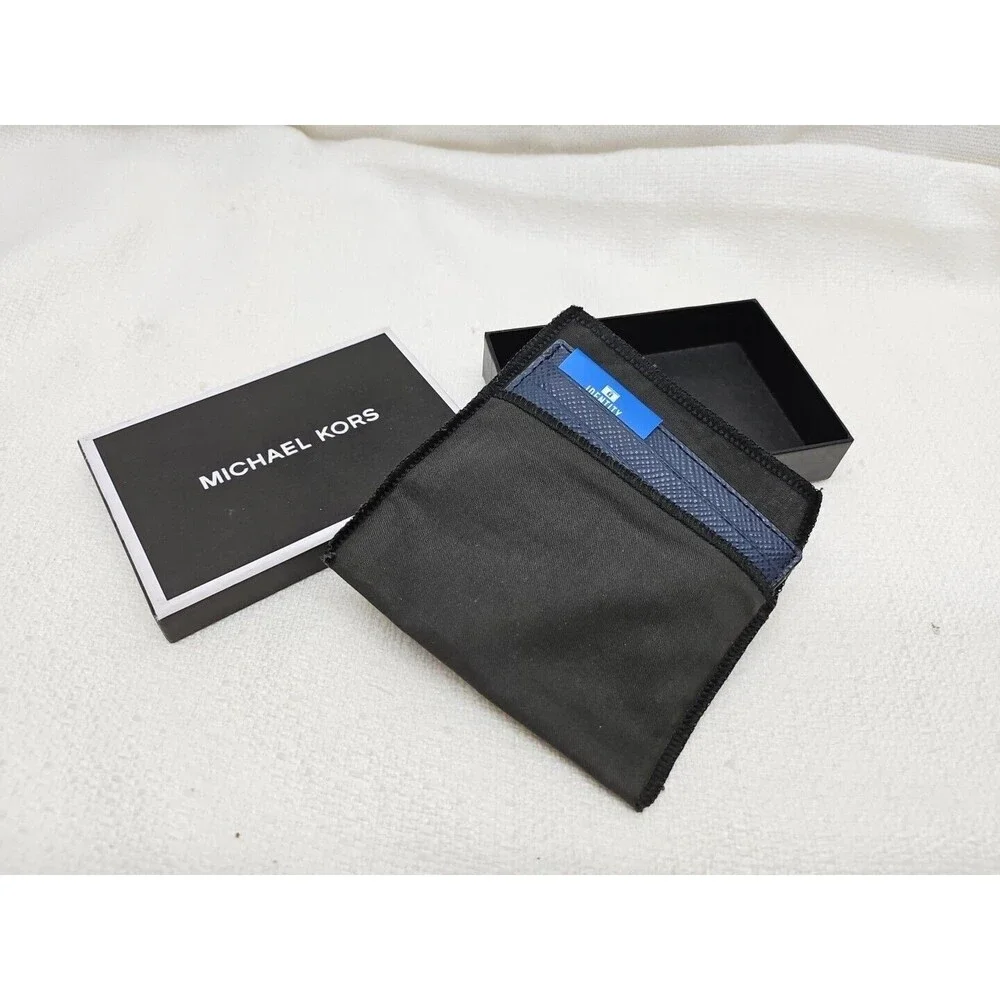 MK MICHAEL KORS Men's Jet Set Signature Navy Blue RFID Blocking Card Wallet New